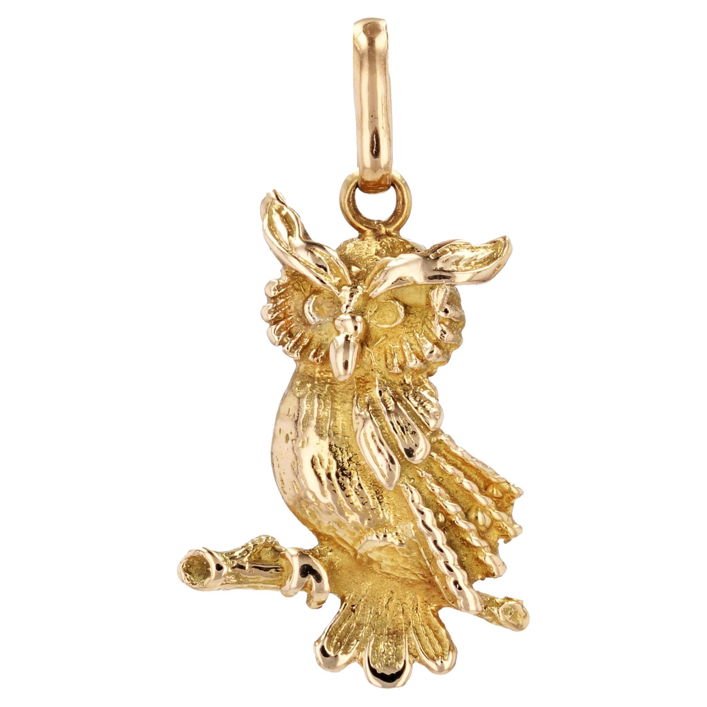 1960s 18 Karat Yellow Gold Owl Pendant